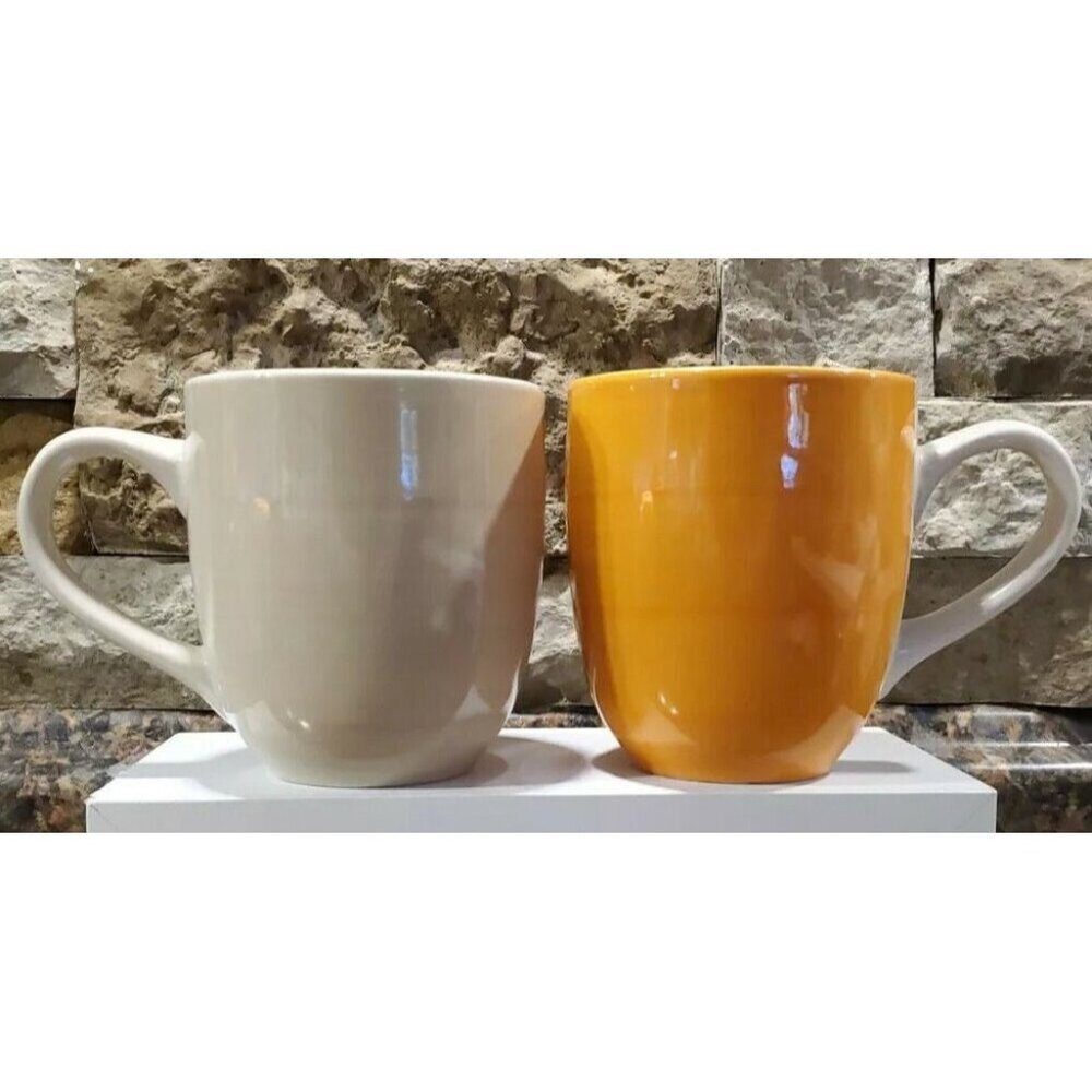 Set Of Two Citrus Grove Hand Painted Ceramic Coffee Mug Tea Cups Coffee Bar